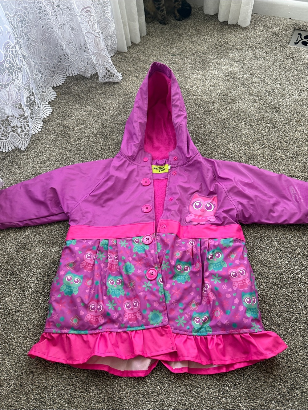 Western Chief Pink and Purple Owl Print Girls Raincoat